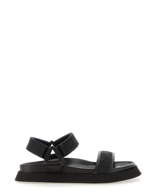 Moschino Black Logo Jacquard Velcro Strap Sandals