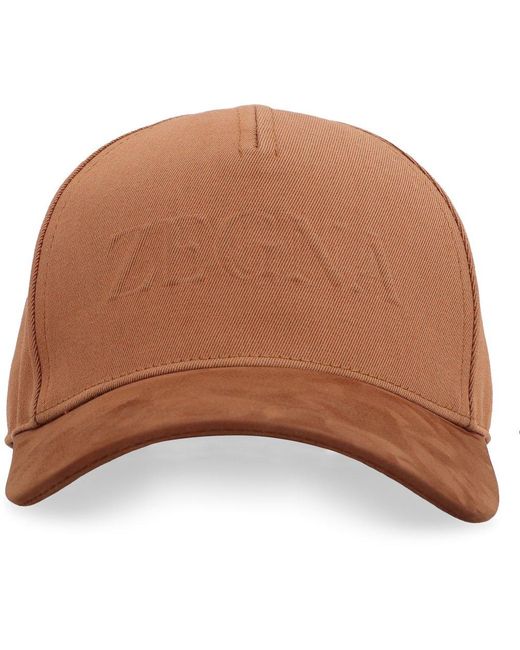Zegna Brown Logo Embossed Baseball Cap for men
