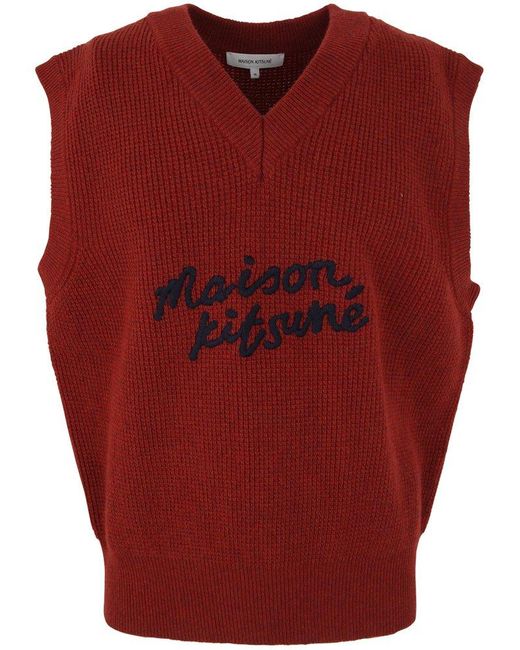 Maison Kitsuné Red Handwriting Oversize Vest for men