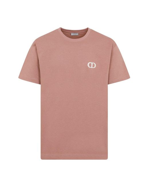 Dior Pink Logo Detailed Crewneck T-shirt for men