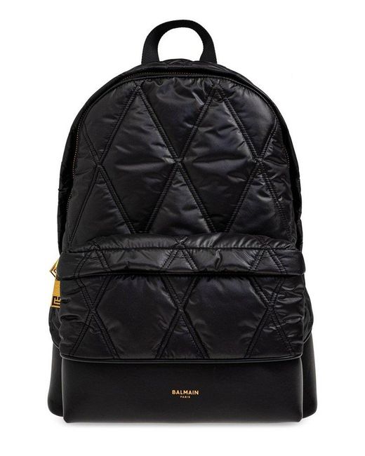 Balmain Black Diamond Motif Quilted Backpack for men