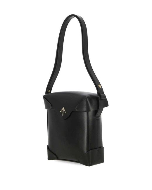 MANU Atelier Black Logo Plaque Shoulder Bag