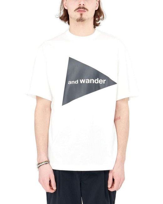And Wander Gray Logo Printed Crewneck T-Shirt for men