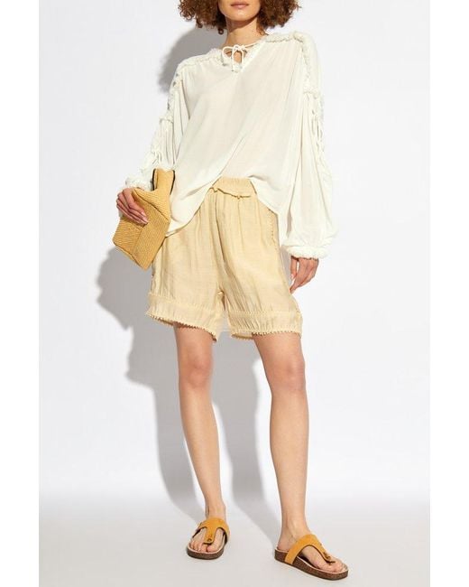 Munthe Natural Relaxed Fit Ruffle Trim Shorts
