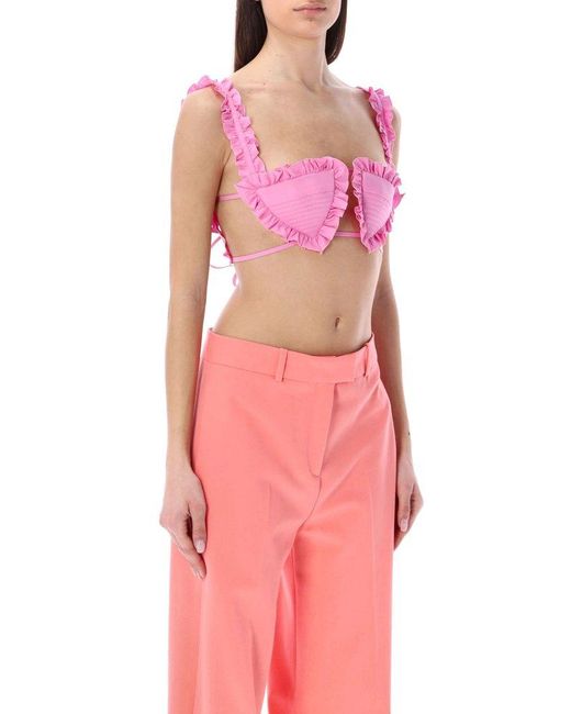 The Attico Glory Ruffled Cropped Top in Pink