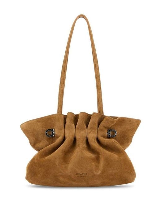 Ferragamo Brown Gather Detailed Shoulder Bag