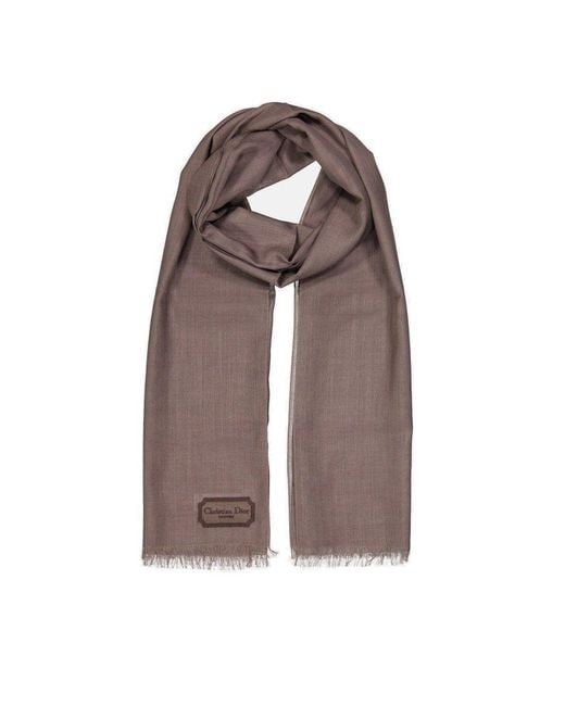 Dior Brown Logo Patch Fringed Scarf