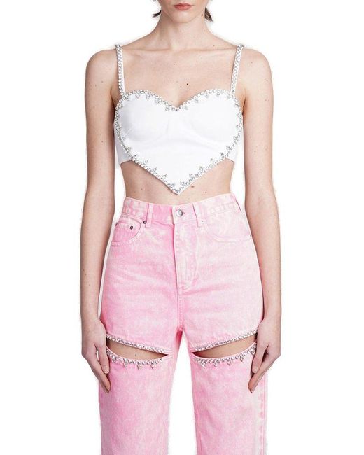 Area Pink Heart Embellished Sleeveless Cropped Top