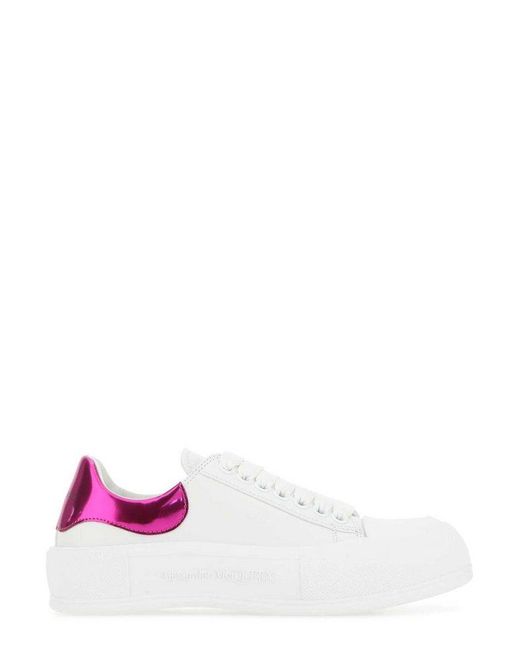 Alexander McQueen Leather Logo Detailed Sneakers in White | Lyst Canada