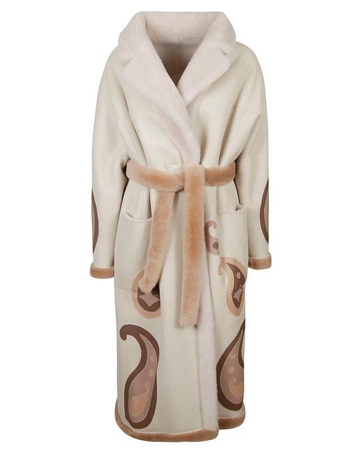 Blancha Wrap Front Belted Coat in Natural | Lyst