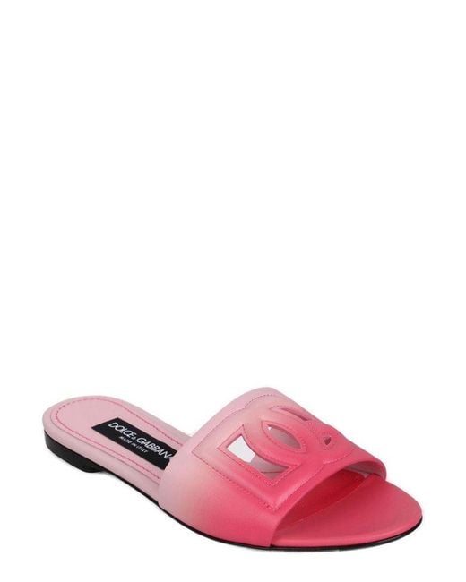 Dolce & Gabbana Pink Leather Slide With Dg Logo