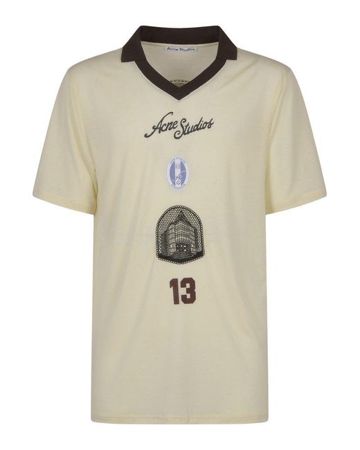 【Acne Studios】ロゴプリントのコットン＆ヘンプTシャツ Acne Studios ロゴ Tシャツ | ニュートラル | FARFETCH JP