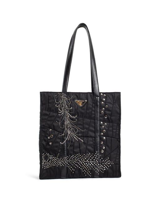 Prada Black Embellished Quilted Tote Bag