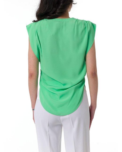 Pinko Green V-neck Curved Hem T-shirt