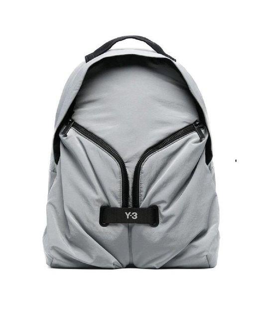 Y-3 Gray Asymmetrical V Zip-fastening Backpack for men