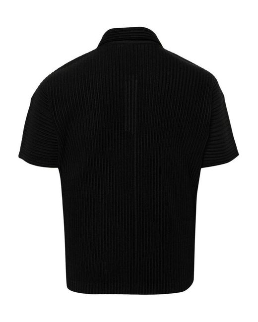 Homme Plissé Issey Miyake Black Pleated Short Sleeved Polo Shirt for men