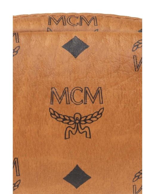 MCM Brown Logo Printed Zipped Pouch