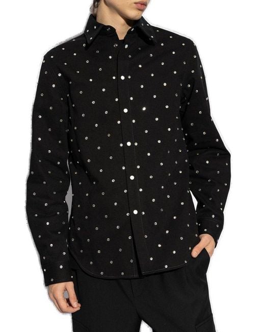 Versace Black Denim Shirt With Shimmering Crystals for men