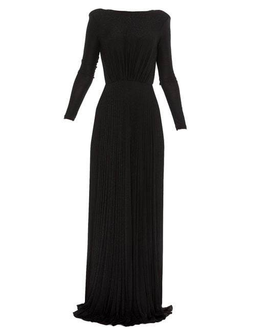 Elisabetta Franchi Black Pleated Open-back Maxi Dress