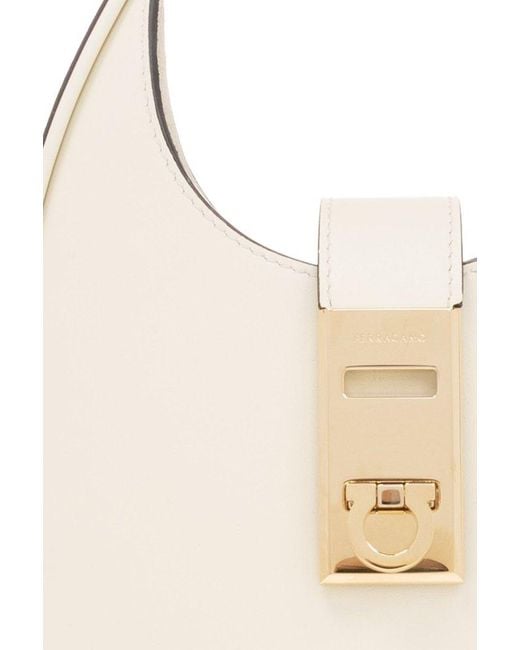 Ferragamo White Logo-engraved Hobo Handbag