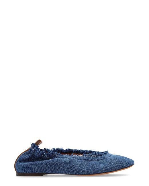 Lanvin Blue Frayed Detail Denim Flat Shoes