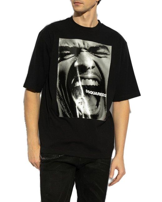 DSquared² Black T-Shirt With Print for men