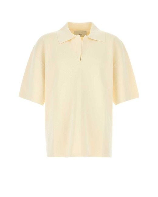 AMI White Ami Cream Viscose Blend Oversize Polo Shirt for men