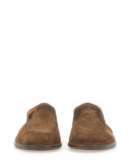 Santoni Brown Almond-Toe Slip-On Loafers for men