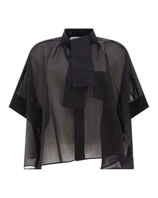 Sacai Black Pinstriped See-Through Shirt