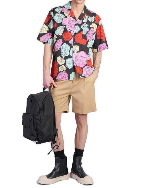 Marni Red Orion Print Poplin Bowling Shirt for men