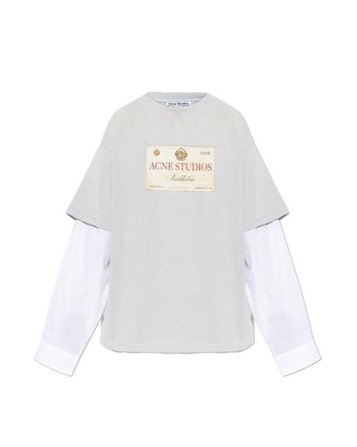 Acne White Logo Printed Oversized T-Shirt for men