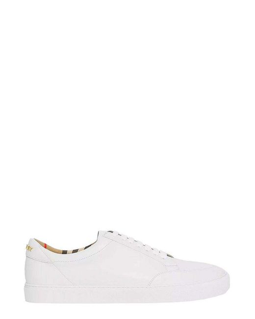 Burberry White Logo Plaque Lace-up Sneakers