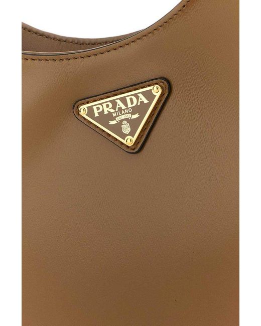 Prada Brown Logo Plaque Zip-up Hobo Bag