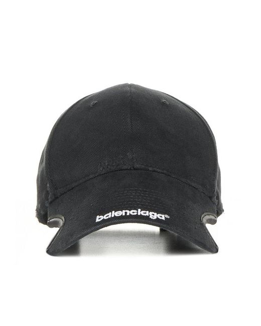 Balenciaga Black Logo Embroidered Worn-out Cap for men