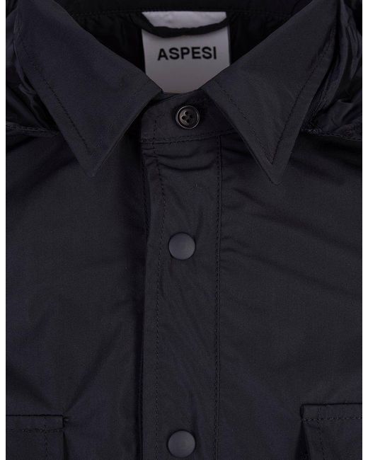 Aspesi Blue Hooded Shirt Jacket for men