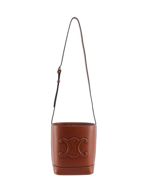 Céline Brown Logo Embossed Small Bucket Bag