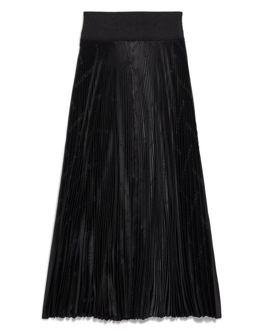 Balenciaga Black Pleated Logo-jacquard Midi Skirt