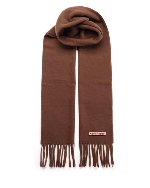 Acne Brown Logo Patch Fringed-edge Scarf