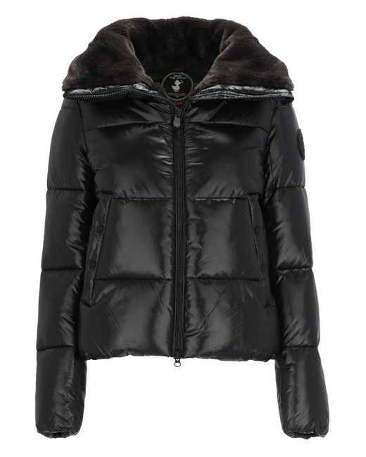 Save The Duck Collared Quilted Jacket in Black | Lyst