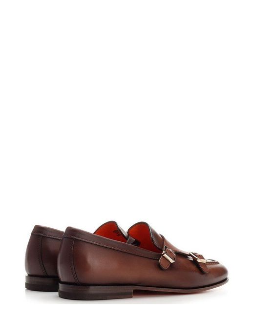 Santoni Brown Carlos Slip-On Monk Shoes for men