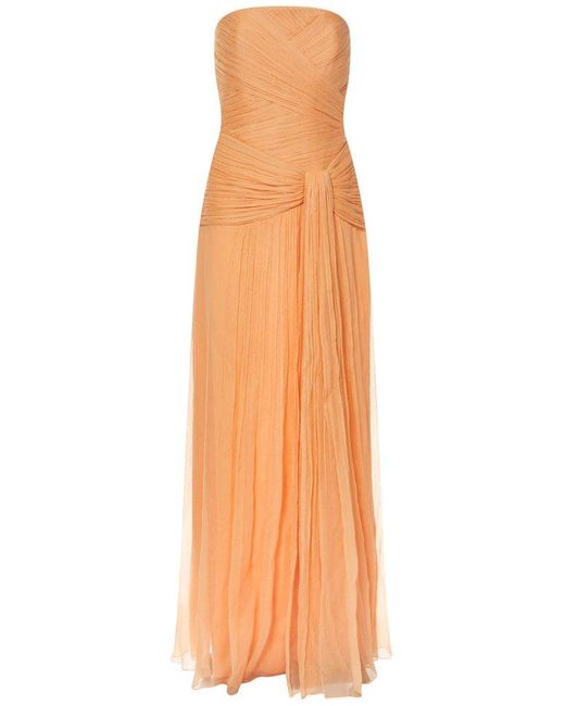 Alberta Ferretti Orange Draped Strapless Gown