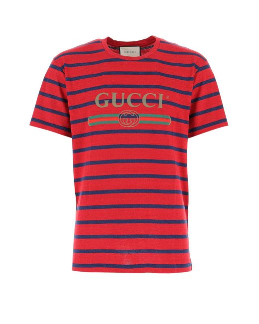 Gucci Logo Striped T-shirt in Red for Men - Save 69% - Lyst