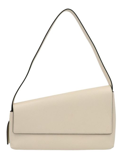 STAUD Leather Acute Asymmetric Logo Lettering Shoulder Bag in White - Lyst