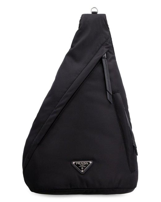 Prada Black Re-nylon Triangle Logo Backpack for men