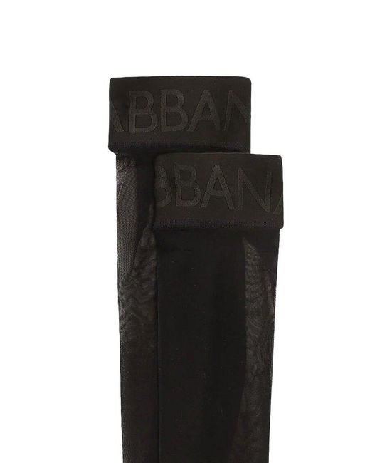 Dolce & Gabbana Black Branded Elastic Strap Hold-up Stockings