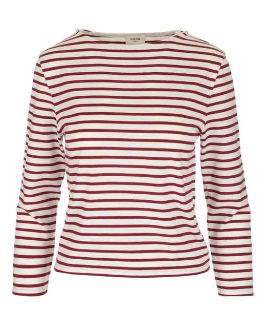 Céline Red Striped Long Sleeved Top