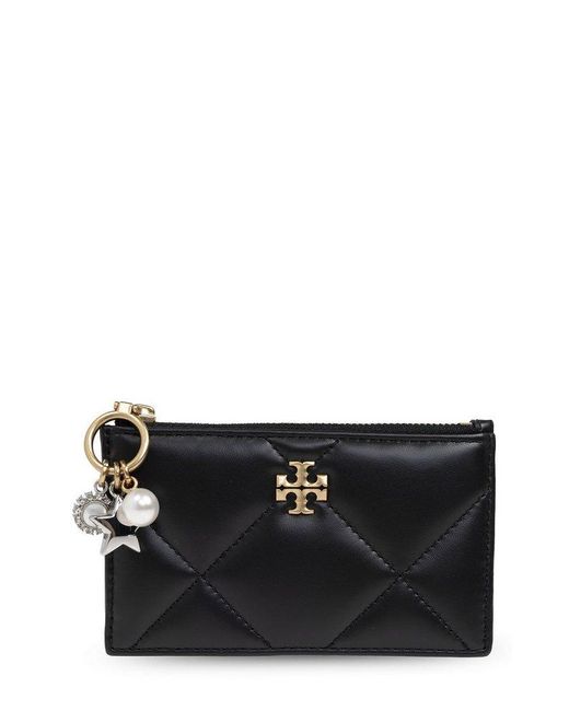 Tory Burch Black Logo Plaque Quilted Card Case