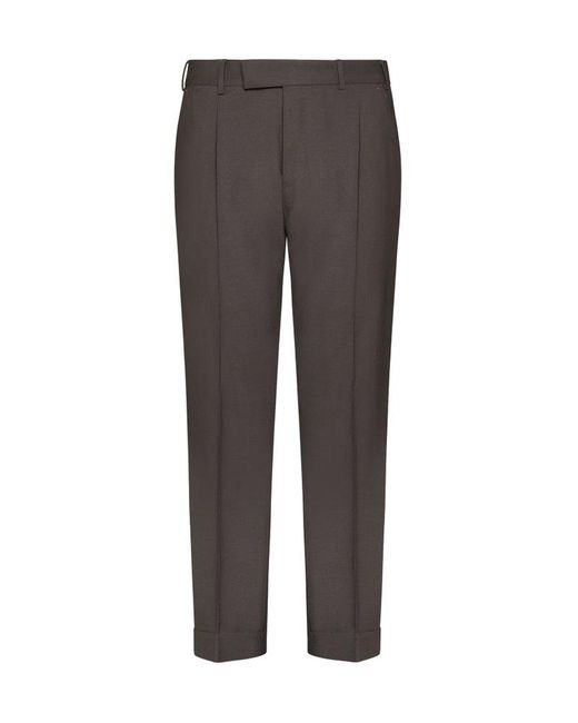 PT Torino Gray Pressed Crease Tailored Trousers for men