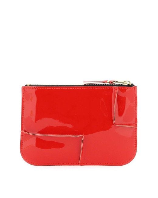 Comme des Garçons Red Comme Des Garcons Wallet Zip Around Patent Leather Wallet With Zipper for men