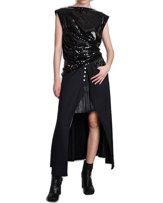 Junya Watanabe Black Sequin Embellished Cape Sleeved Top